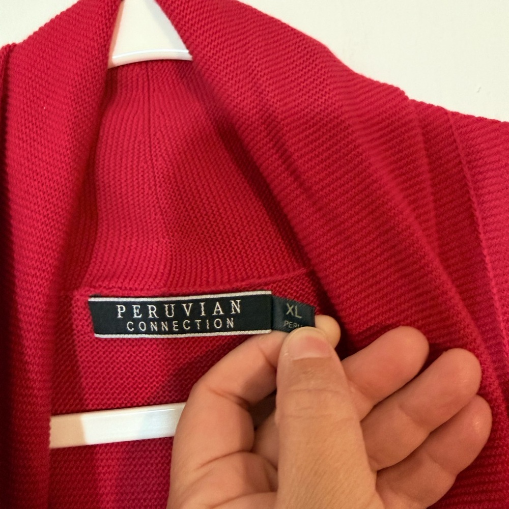 Peruvian Connection Rich Red Open Cardigan Size XL - Picture 3 of 9
